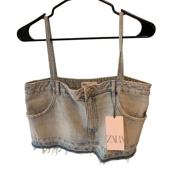 Zara Denim Crop Bralette Top - Picture 2 of 9